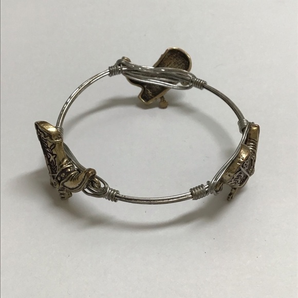 Western Bangle Bracelet Barbed Wire Look Cowboy Boot Charm Mixed Metal Boho NEW - Picture 5 of 6